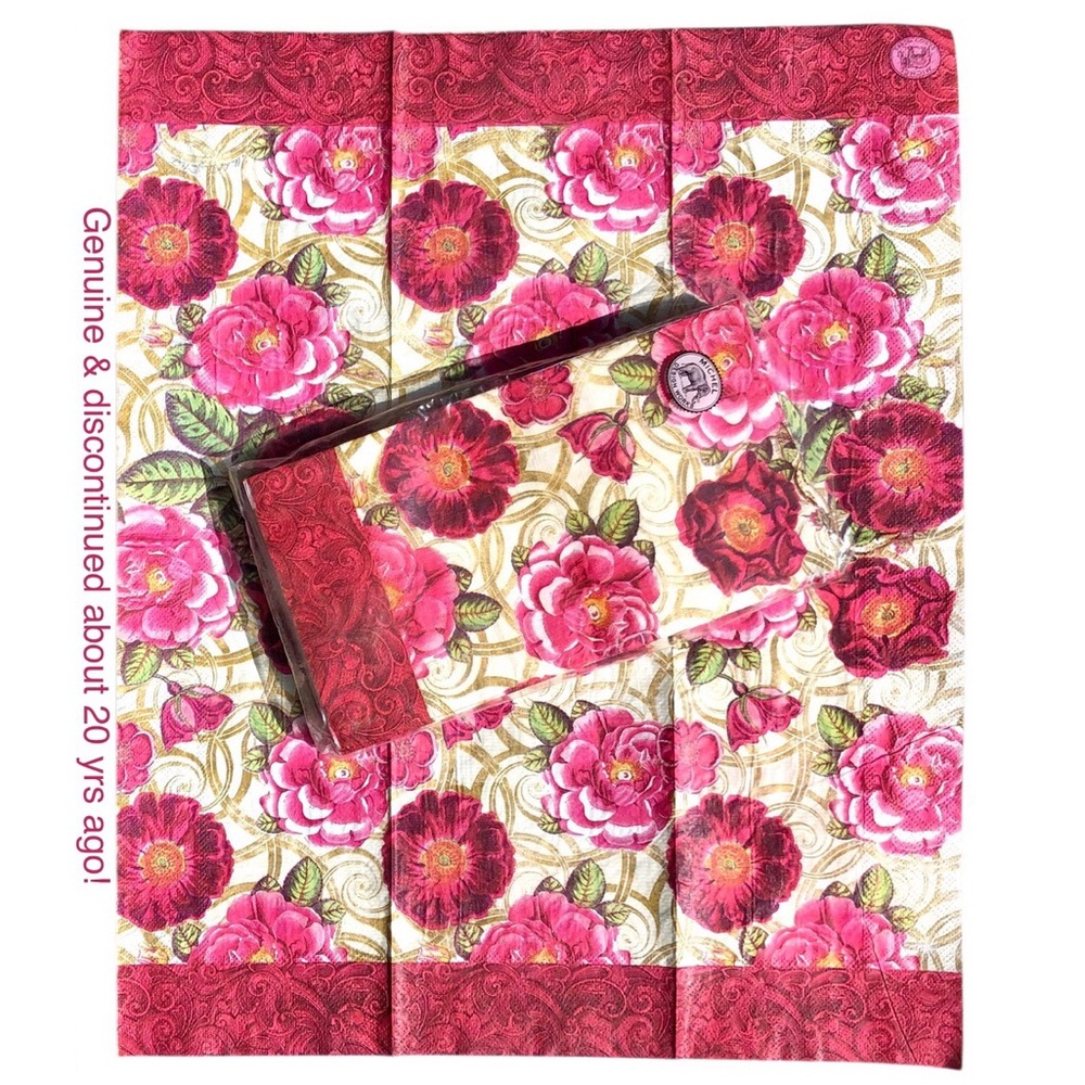 Michel Design Works Two (2) Single Damask Rose Guest Towel Decoupage Napkins